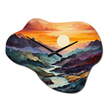 Orange Teal Mountains Bold Landscape - Asymmetric Metal Wall Clock