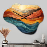 Coral Teal Bold Mountains Landscape - Asymmetric Metal Wall Clock