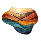 Coral Teal Bold Mountains Landscape - Asymmetric Metal Wall Clock