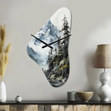 Green White Mountains Majestic Winter Peaks - Asymmetric Metal Wall Clock