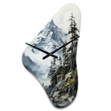 Green White Mountains Majestic Winter Peaks - Asymmetric Metal Wall Clock