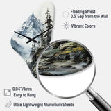 Green White Mountains Majestic Winter Peaks - Asymmetric Metal Wall Clock