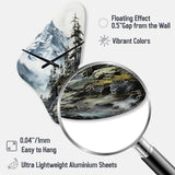 Green White Mountains Majestic Winter Peaks - Asymmetric Metal Wall Clock