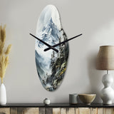 Green White Mountains Majestic Winter Peaks - Asymmetric Metal Wall Clock