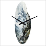 Green White Mountains Majestic Winter Peaks - Asymmetric Metal Wall Clock