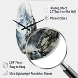 Green White Mountains Majestic Winter Peaks - Asymmetric Metal Wall Clock