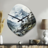 Green White Mountains Majestic Winter Peaks - Asymmetric Metal Wall Clock