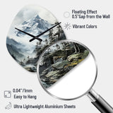 Green White Mountains Majestic Winter Peaks - Asymmetric Metal Wall Clock