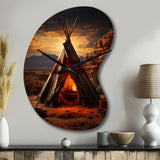 Orange Native Tipi Embracing Tradition I - Asymmetric Metal Wall Clock