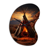Orange Native Tipi Embracing Tradition I - Asymmetric Metal Wall Clock