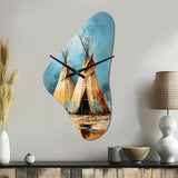 Yellow Native Tipi Rhythms Collage III - Asymmetric Metal Wall Clock