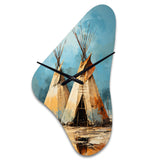 Yellow Native Tipi Rhythms Collage III - Asymmetric Metal Wall Clock