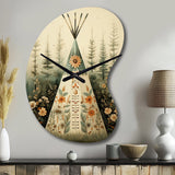 Beige Native Tipi Serenity In Nature - Asymmetric Metal Wall Clock