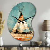 Turquoise Beige Native Tipi Whispers Of Spirit - Asymmetric Metal Wall Clock