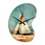 Turquoise Beige Native Tipi Whispers Of Spirit - Asymmetric Metal Wall Clock