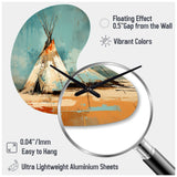 Turquoise Beige Native Tipi Whispers Of Spirit - Asymmetric Metal Wall Clock