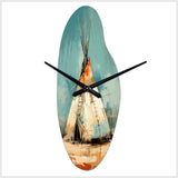 Turquoise Beige Native Tipi Whispers Of Spirit - Asymmetric Metal Wall Clock