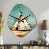 Turquoise Beige Native Tipi Whispers Of Spirit - Asymmetric Metal Wall Clock