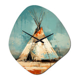 Turquoise Beige Native Tipi Whispers Of Spirit - Asymmetric Metal Wall Clock