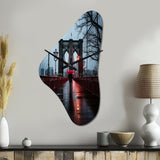 Red Grey New York Brooklyn Bridge I - Asymmetric Metal Wall Clock