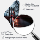 Red Grey New York Brooklyn Bridge I - Asymmetric Metal Wall Clock
