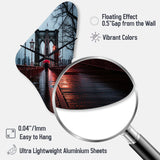 Red Grey New York Brooklyn Bridge I - Asymmetric Metal Wall Clock