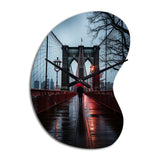 Red Grey New York Brooklyn Bridge I - Asymmetric Metal Wall Clock