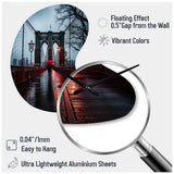 Red Grey New York Brooklyn Bridge I - Asymmetric Metal Wall Clock
