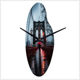 Red Grey New York Brooklyn Bridge I - Asymmetric Metal Wall Clock