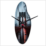 Red Grey New York Brooklyn Bridge I - Asymmetric Metal Wall Clock