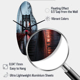 Red Grey New York Brooklyn Bridge I - Asymmetric Metal Wall Clock