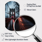 Red Grey New York Brooklyn Bridge I - Asymmetric Metal Wall Clock