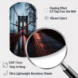 Red Grey New York Brooklyn Bridge I - Asymmetric Metal Wall Clock