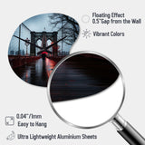 Red Grey New York Brooklyn Bridge I - Asymmetric Metal Wall Clock