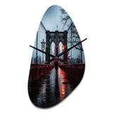 Red Grey New York Brooklyn Bridge I - Asymmetric Metal Wall Clock