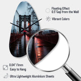 Red Grey New York Brooklyn Bridge I - Asymmetric Metal Wall Clock