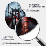 Red Grey New York Brooklyn Bridge I - Asymmetric Metal Wall Clock