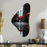 Monochrome Red And Grey New York City Rhythm II - Asymmetric Metal Wall Clock