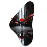 Monochrome Red And Grey New York City Rhythm II - Asymmetric Metal Wall Clock