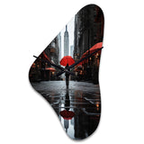 Monochrome Red And Grey New York City Rhythm II - Asymmetric Metal Wall Clock