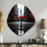 Monochrome Red And Grey New York City Rhythm II - Asymmetric Metal Wall Clock