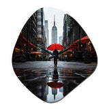 Monochrome Red And Grey New York City Rhythm II - Asymmetric Metal Wall Clock