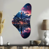 Pink New York Empire State - Asymmetric Metal Wall Clock