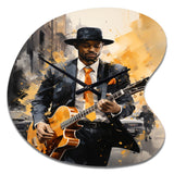 Yellow Black New York Harlem Jazz I - Asymmetric Metal Wall Clock