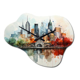 Colorful NYC Cityscape Watercolor I - Asymmetric Metal Wall Clock