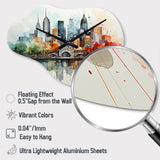 Colorful NYC Cityscape Watercolor I - Asymmetric Metal Wall Clock