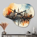 Colorful NYC Cityscape Watercolor II - Asymmetric Metal Wall Clock