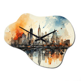 Colorful NYC Cityscape Watercolor II - Asymmetric Metal Wall Clock