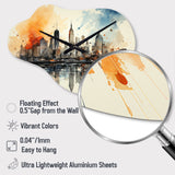 Colorful NYC Cityscape Watercolor II - Asymmetric Metal Wall Clock