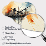 Colorful NYC Cityscape Watercolor II - Asymmetric Metal Wall Clock